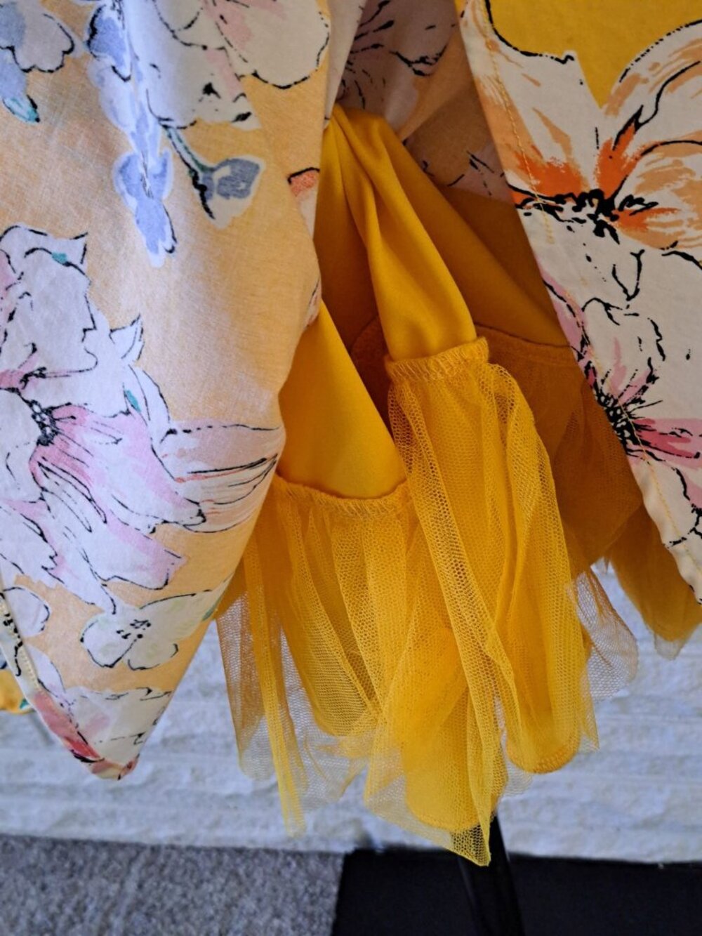 Yellow Floral Sundress Sweetheart Neckline Tulle Lining Womens Summer Dress S - Picture 3 of 14
